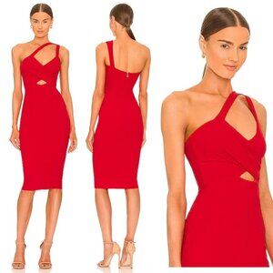 New! Nookie Coco Red Asymmetric Keyhole Cut-Out Midi Dress 37703